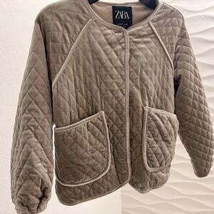 Zara Girl Quilted Taupe Teddy Jacket